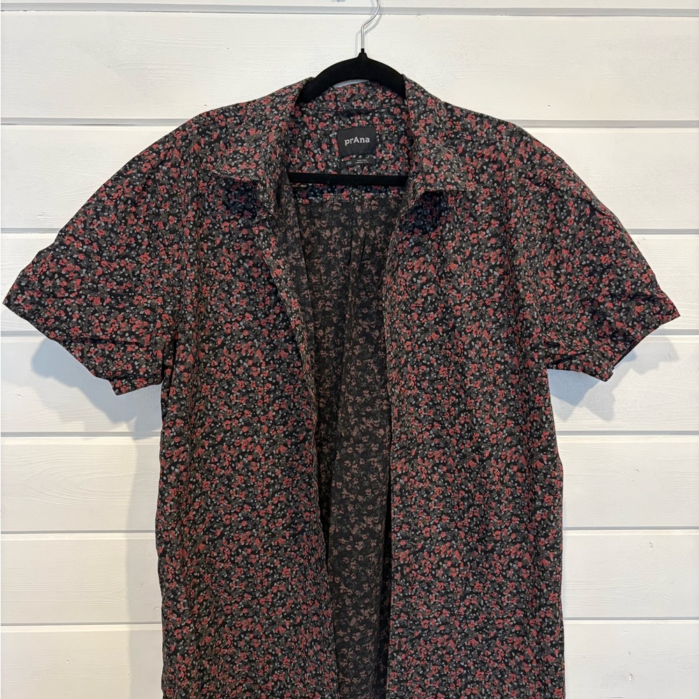 Prana Black and Red Casual Button Down Shirt